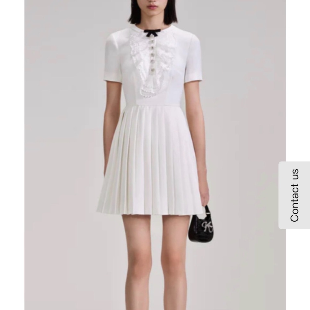 Self-Portrait White Mini Dress with Black Bow